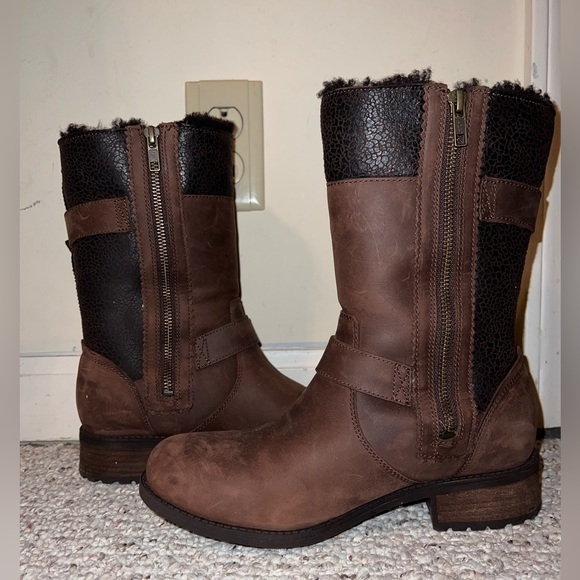 NWT UGG ”Oregon” Moto Heeled Mid Calf Leather Boots - Picture 11 of 16